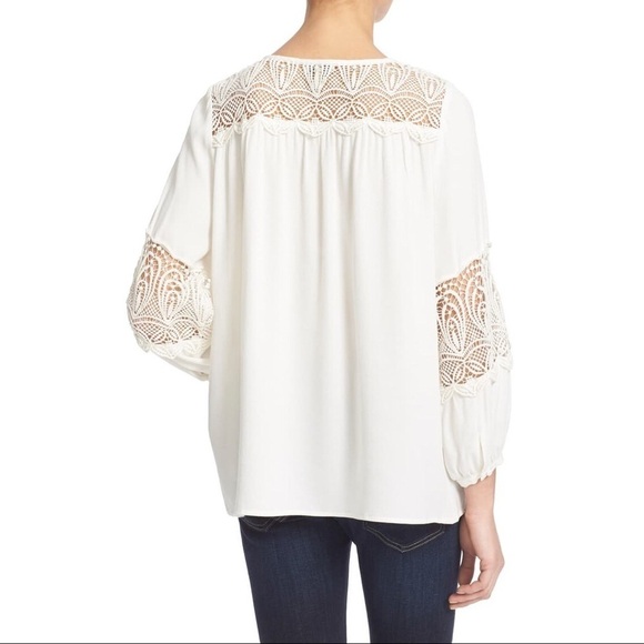 JOIE Coastal Lace Inset White Blouse Top L - Picture 5 of 12